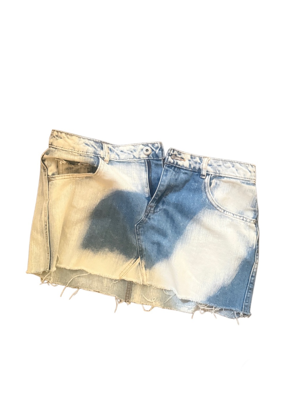 Highway Jeans Women’s Two-Tone Bleached Denim Mini raw hem Skirt Sz 11/12